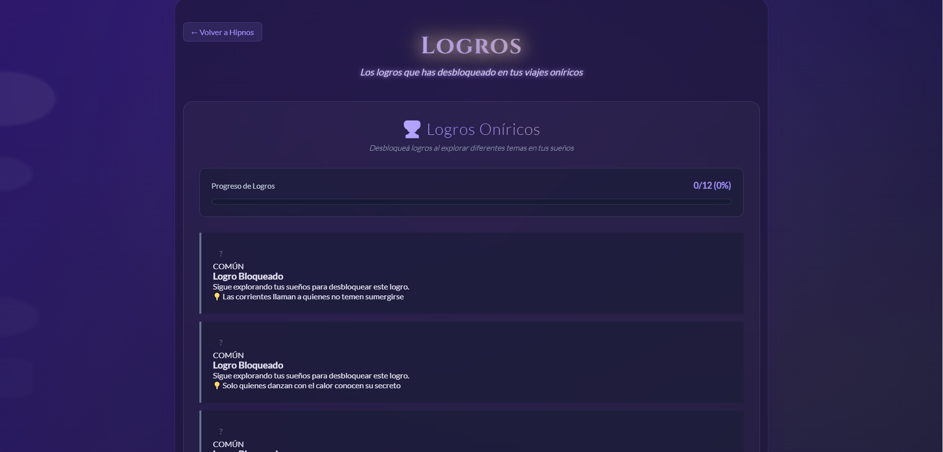 Galería de logros y arquetipos de Hipnos